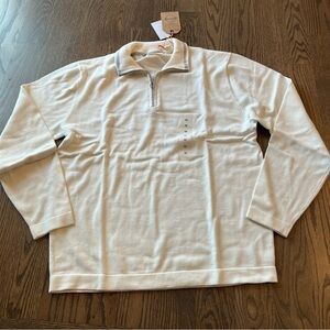 NWT mens Weatherproof 1/4 zip collared cream sweater grey trim size medium